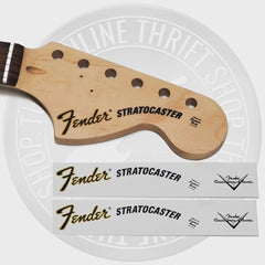 Fender 70's Strat Waterslide Guitar Headstock Decals with CS Logo (Set of 2)