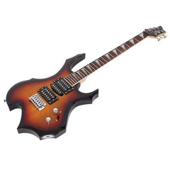 Flame Shaped Electric Guitar with 20W Electric Guitar Sound HSH Pickup Novice Guitar Audio Bag Strap Picks Shake Cable Wrench Tool Sunset Color