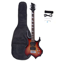 No logo Novice Flame Shaped Electric Guitar HSH Pickup Bag Strap Paddle Rocker Cable Wrench Tool Sunset Color