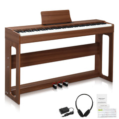 No logo 88 Keys Full Weighted Keyboards Digital Piano with Furniture Stand, Power Adapter, Triple Pedals, Headphone, for All Experience Levels Black Walnut