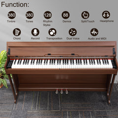 No logo 88 Key Standard Full Weighted Keyboards Digital Piano with Furniture Stand, Audio and MIDI Bluetooth, Triple Pedals, Headphone,for Black Walnut color