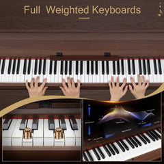 No logo 88 Key Standard Full Weighted Keyboards Digital Piano with Furniture Stand, Audio and MIDI Bluetooth, Triple Pedals, Headphone,for Black Walnut color