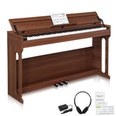 No logo 88 Key Standard Full Weighted Keyboards Digital Piano with Furniture Stand, Audio and MIDI Bluetooth, Triple Pedals, Headphone,for Black Walnut color