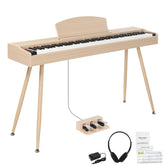 No logo 88 Key Standard Full Weighted Keyboards Digital Piano with Metal Stand, Power Adapter, Triple Pedals, Headphone,for All Experience Levels Natural Technology Wood Color