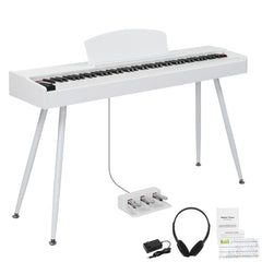 No logo 88 Key Standard Full Weighted Keyboards Digital Piano with Metal Stand, Power Adapter, Triple Pedals, Headphone,for All Experience Levels White