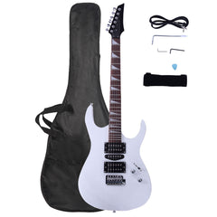 No logo Novice Entry Level 170 Electric Guitar HSH Pickup Bag Strap Paddle Rocker Cable Wrench Tool White