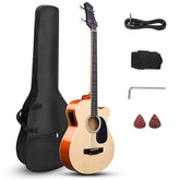 No logo 4 String Acoustic Bass Guitar, Full Size Bass Guitar Kit with Portable Guitar Bag, Premium Cable, Wrench, Strap, Plectrum (Natural)