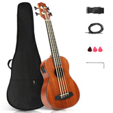 No logo 30-inch ukulele bass mahogany body with EQ, comes with cotton bag, capo, strap, picks*3, wrench tool