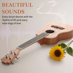 No logo 23in mahogany body rosewood fingerboard ukulele, cotton bag, capo, strap, picks*3, wrench tool