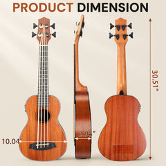 No logo 30-inch ukulele bass mahogany body with EQ, comes with cotton bag, capo, strap, picks*3, wrench tool