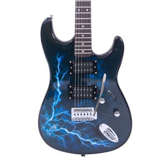 No logo Lightning Style Electric Guitar with Power Cord/Strap/Bag/Plectrums Black & Dark Blue