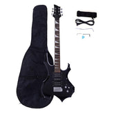 No logo Novice Flame Shaped Electric Guitar HSH Pickup Bag Strap Paddle Rocker Cable Wrench Tool Black