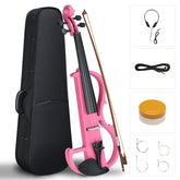 Ozici Full Size 4/4 Bunnel Edge Electric Silent Violin with Case Bow Rosin Headphone Connecting Line Pink