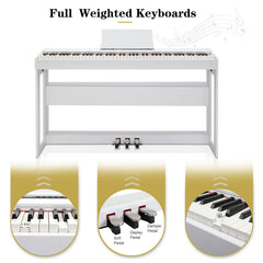 No logo 88 Keys Full Weighted Keyboards Digital Piano with Furniture Stand, Power Adapter, Triple Pedals, Headphone, for All Experience Levels White