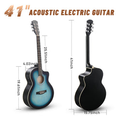 KMA102 41In Basswood Panel Matte Edging Folk Guitar with 15W Amplifier Bag Tuner and other Accessories Rubbed blue