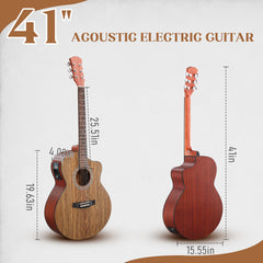 No logo 41-inch walnut top acoustic guitar with matte binding, comes with a 15W amplifier, bag, tuner, strings and other accessories, natural wood color.