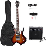 Flame Shaped Electric Guitar with 20W Electric Guitar Sound HSH Pickup Novice Guitar Audio Bag Strap Picks Shake Cable Wrench Tool Sunset Color