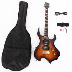 Flame Shaped Electric Guitar with 20W Electric Guitar Sound HSH Pickup Novice Guitar Audio Bag Strap Picks Shake Cable Wrench Tool Sunset Color