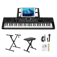 Ozici GEP-203 61 Key Keyboard with Piano Stand, Piano Bench, Built In Speakers, Headphone, Microphone, Music Rest, LED Screen