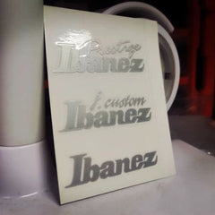 Ibanez guitar head logo complete set of silver peelable film pressure stickers