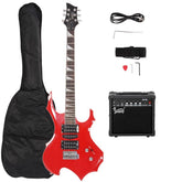 Glarry 36inch Burning Fire Style Red Electric Guitar w/ 20W Amplifier