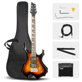 Glarry 36inch Burning Fire Style Sunset Electric Guitar w/ 20W Amplifier