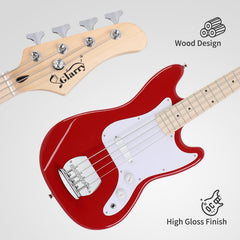 Glarry 30in GB Electric Bass Guitar Short Scale - Red