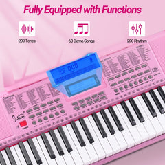 Glarry GEP-105 61-Key Portable Electronic Piano Keyboard - Pink