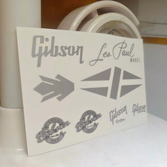 Gibson Guitar Head Logo Water Transfer Tearable Film UV Stickers - Silver Set