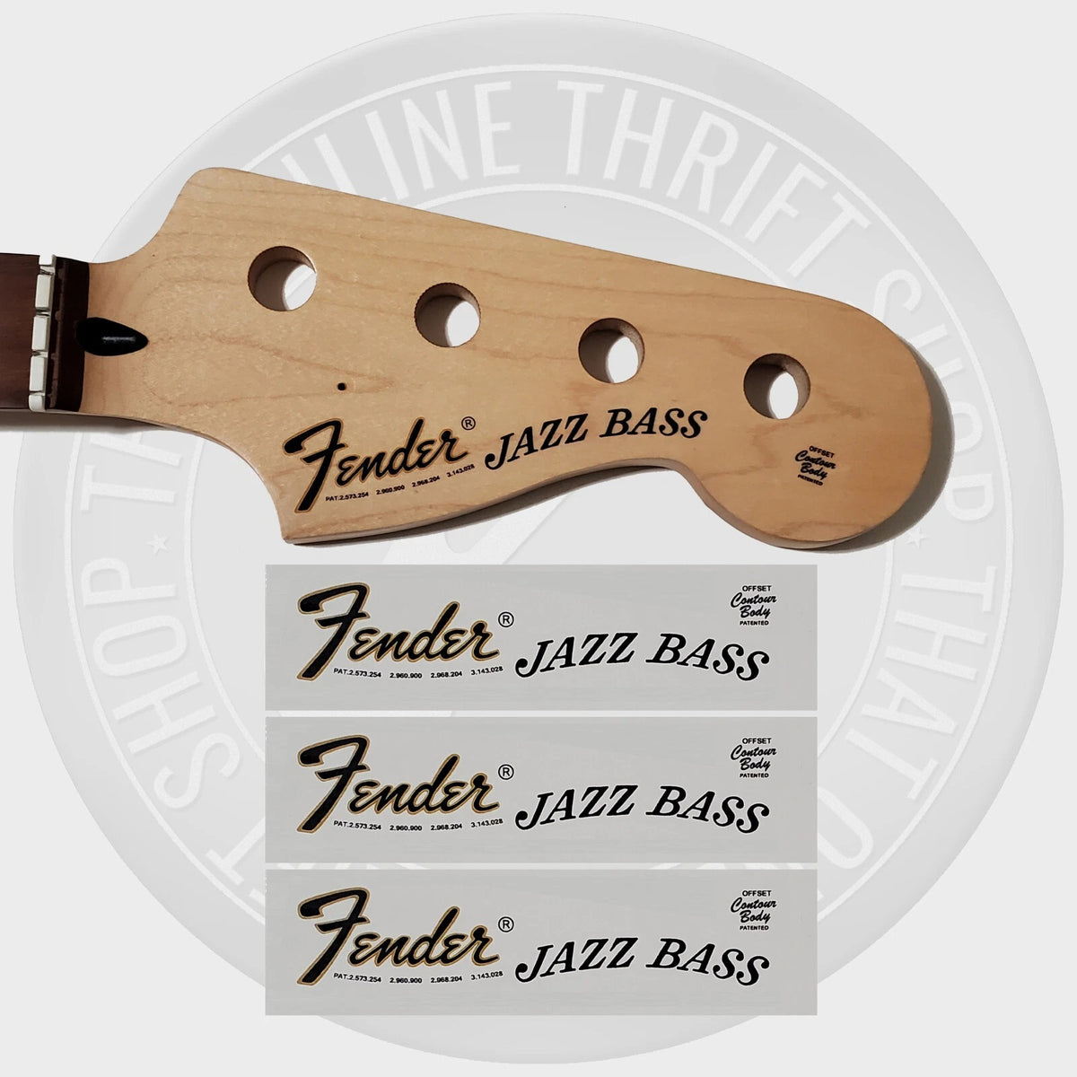 Fender Jazz Bass Waterslide Guitar Neck Headstock Decals (Set of 3)