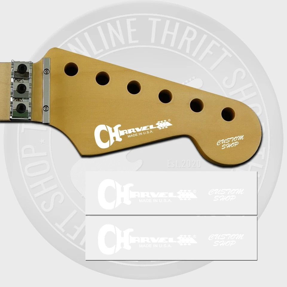 Charvel Made In USA Custom Waterslide Guitar Headstock Decals (WHITE) Set of 2