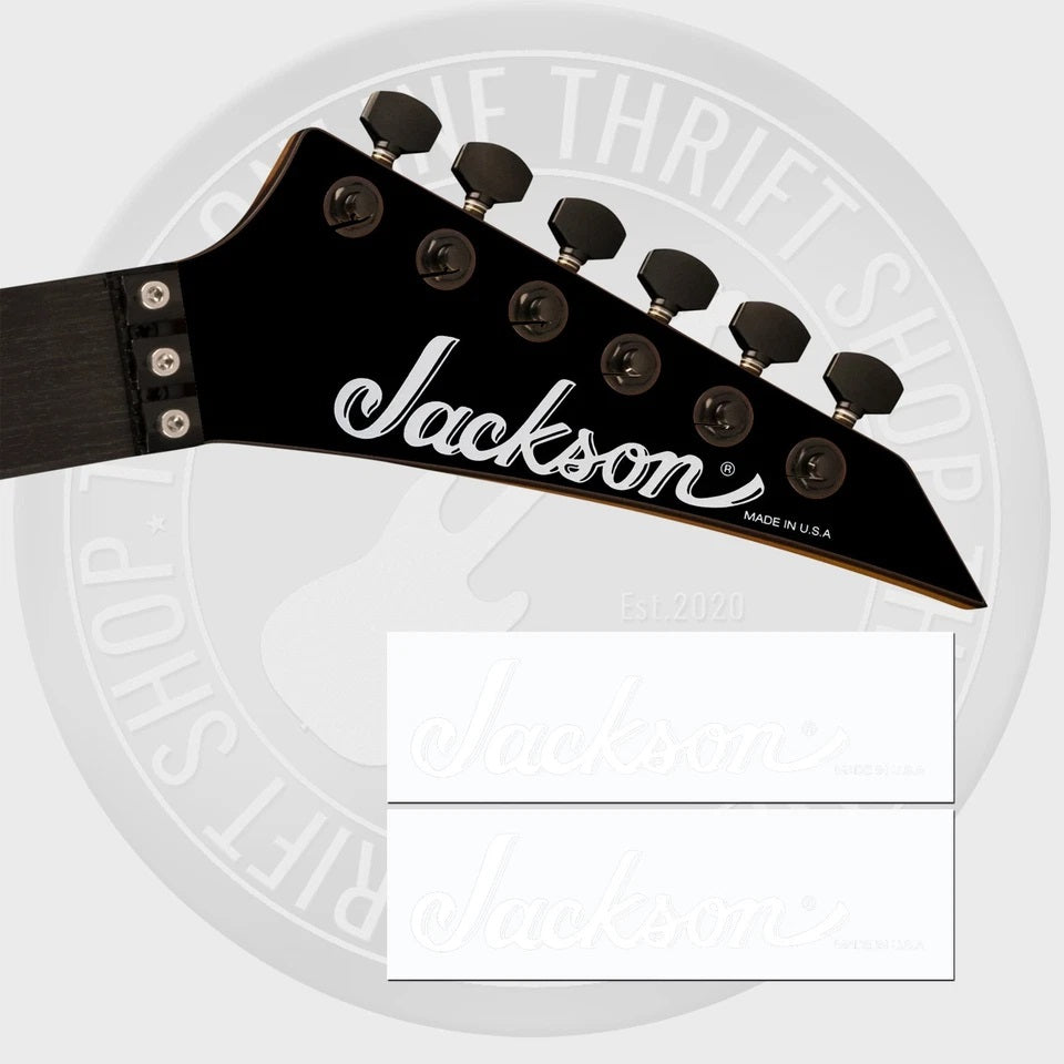 Jackson Made In USA Waterslide Guitar Neck Headstock Decals (WHITE) Set of 2