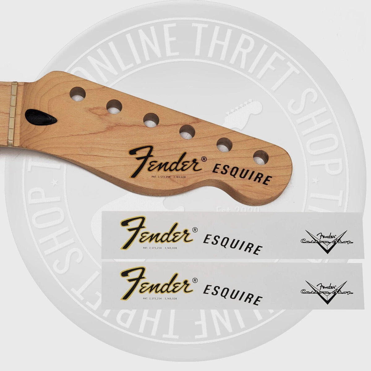 Fender Esquire Style Waterslide Guitar Headstock Decals with CS Logo (Set of 2)