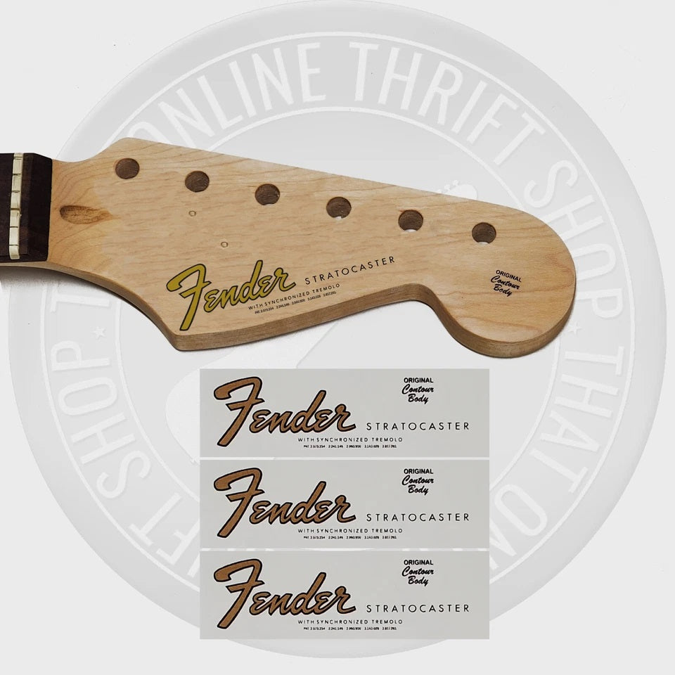 Fender 60's Strat Waterslide Guitar Neck Headstock Decals (Set of 3)