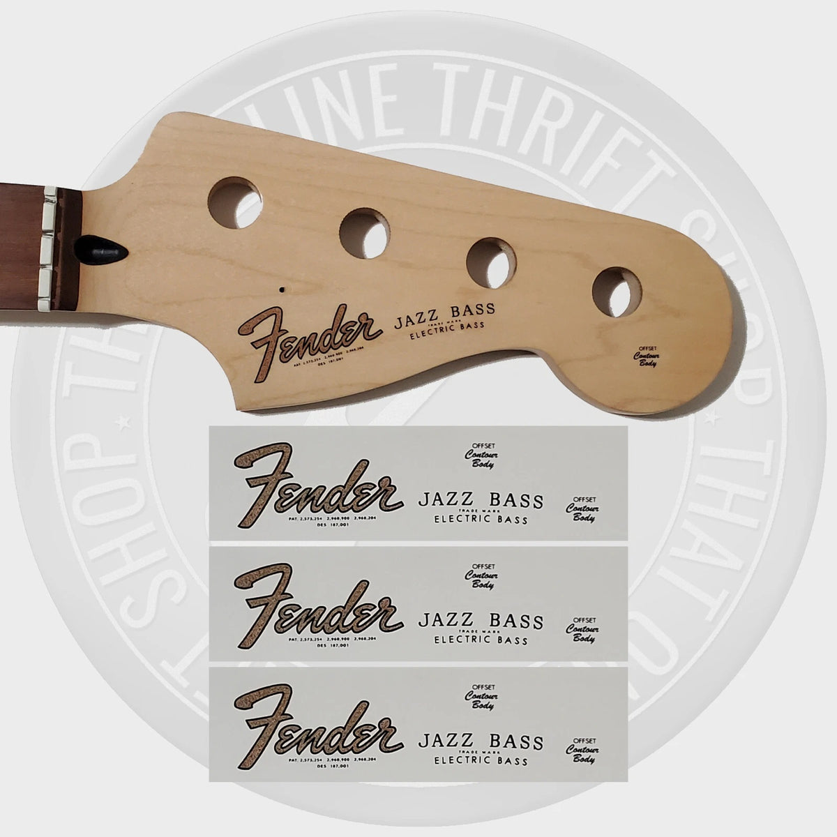 Fender Jazz Bass Waterslide Guitar Neck Headstock Decals (Set of 3)