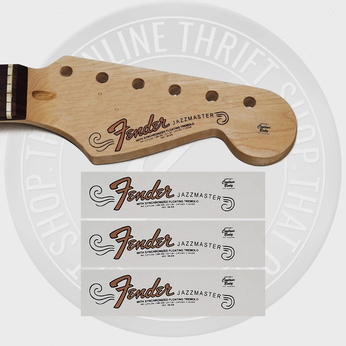 Fender 60's Jazzmaster Waterslide Guitar Neck Headstock Decals (Set of 3)