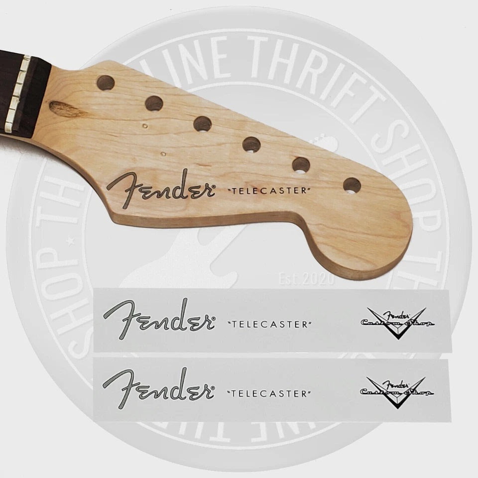 Fender Tele Waterslide Guitar Neck Headstock Decals with CS Logo (Set of 2)