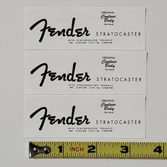 Fender Strat Waterslide Guitar Neck Headstock Decals (Set of 3) Black