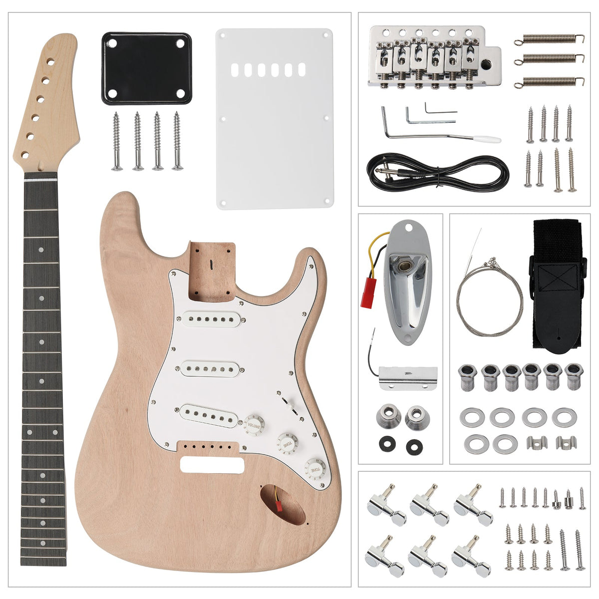 Ozici DIY 6 String ST Style Electric Guitar Kits with Mahogany Body, Maple Neck and Accessories