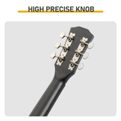 Matte black 41-inch Dreadnought barrel-shaped cutaway acoustic guitar with pick, strings, capo, gig bag, tuner, wrench tool, and shoulder strap