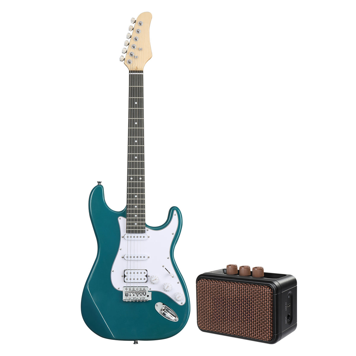 No logo KST Stylish H-S-S Pickup Electric Guitar Kit with 5W AMP Bag Guitar Strap Strings Lake Blue