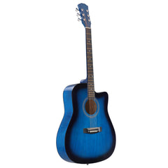 No logo 41-inch Dreadnought barrel-shaped cutaway acoustic guitar with pick, strings, capo, gig bag, tuner, wrench tool, and shoulder strap