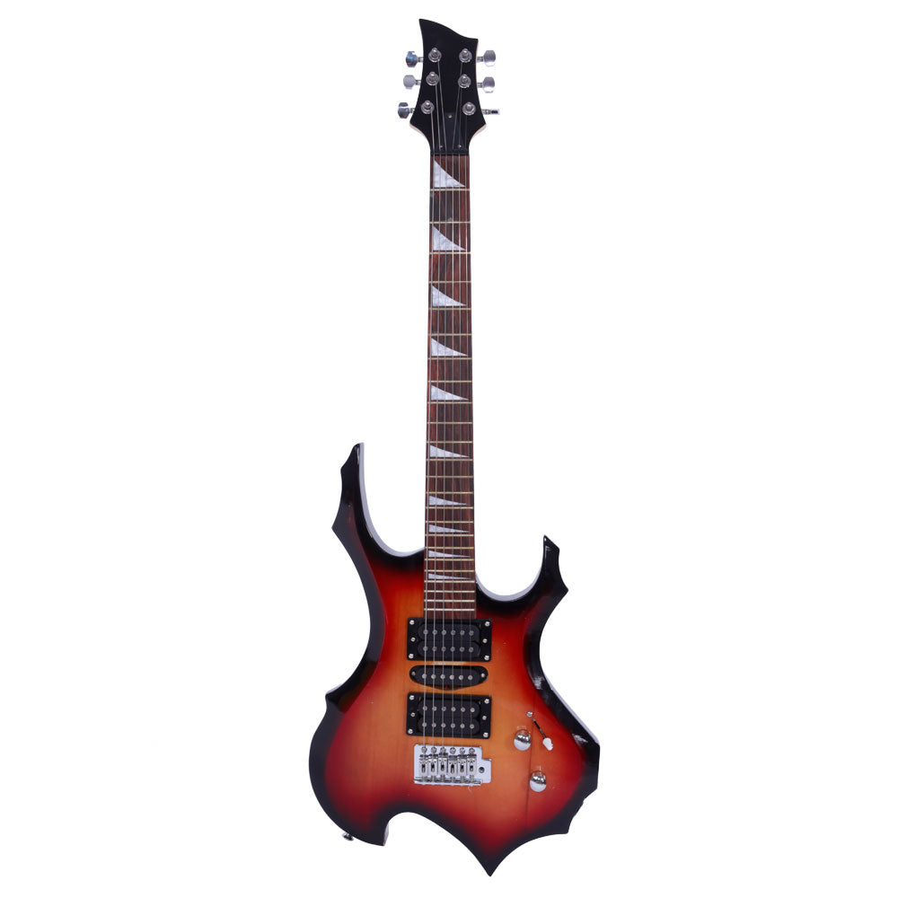 No logo Novice Flame Shaped Electric Guitar HSH Pickup   Bag   Strap   Paddle   Rocker   Cable   Wrench Tool Sunset Color