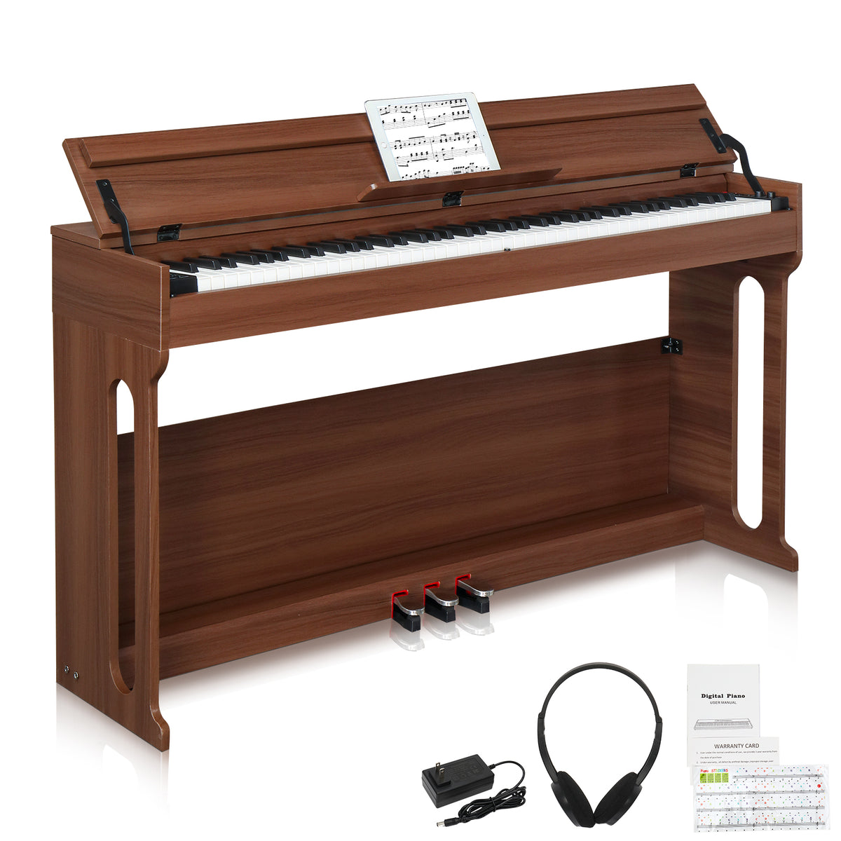 No logo 88 Key Standard Full Weighted Keyboards Digital Piano with Furniture Stand, Audio and MIDI Bluetooth, Triple Pedals, Headphone，for Black Walnut color
