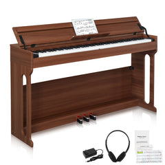 No logo 88 Key Standard Full Weighted Keyboards Digital Piano with Furniture Stand, Audio and MIDI Bluetooth, Triple Pedals, Headphone，for Black Walnut color