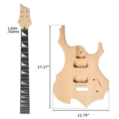 DIY 6 String Flame Shaped Style Electric Guitar Kits with Mahogany Body, Maple Neck and Accessories