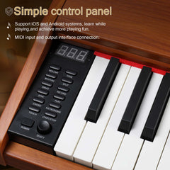 No logo 88 Key Full Size Semi-Weighted Standard Keyboards Wooden Digital Piano with Stand,MIDI Bluetooth,Triple Pedals,Headphone and other accessories, Walnut color
