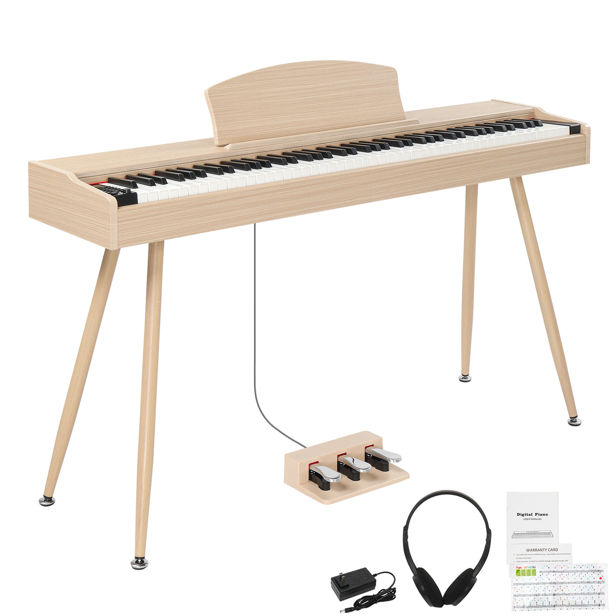 No logo 88 Key Standard Full Weighted Keyboards Digital Piano with Metal Stand, Power Adapter, Triple Pedals, Headphone，for All Experience Levels Natural Technology Wood Color