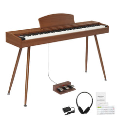 No logo 88 Key Standard Full Weighted Keyboards Digital Piano with Metal Stand, Power Adapter, Triple Pedals, Headphone，for All Experience Levels Black Walnut
