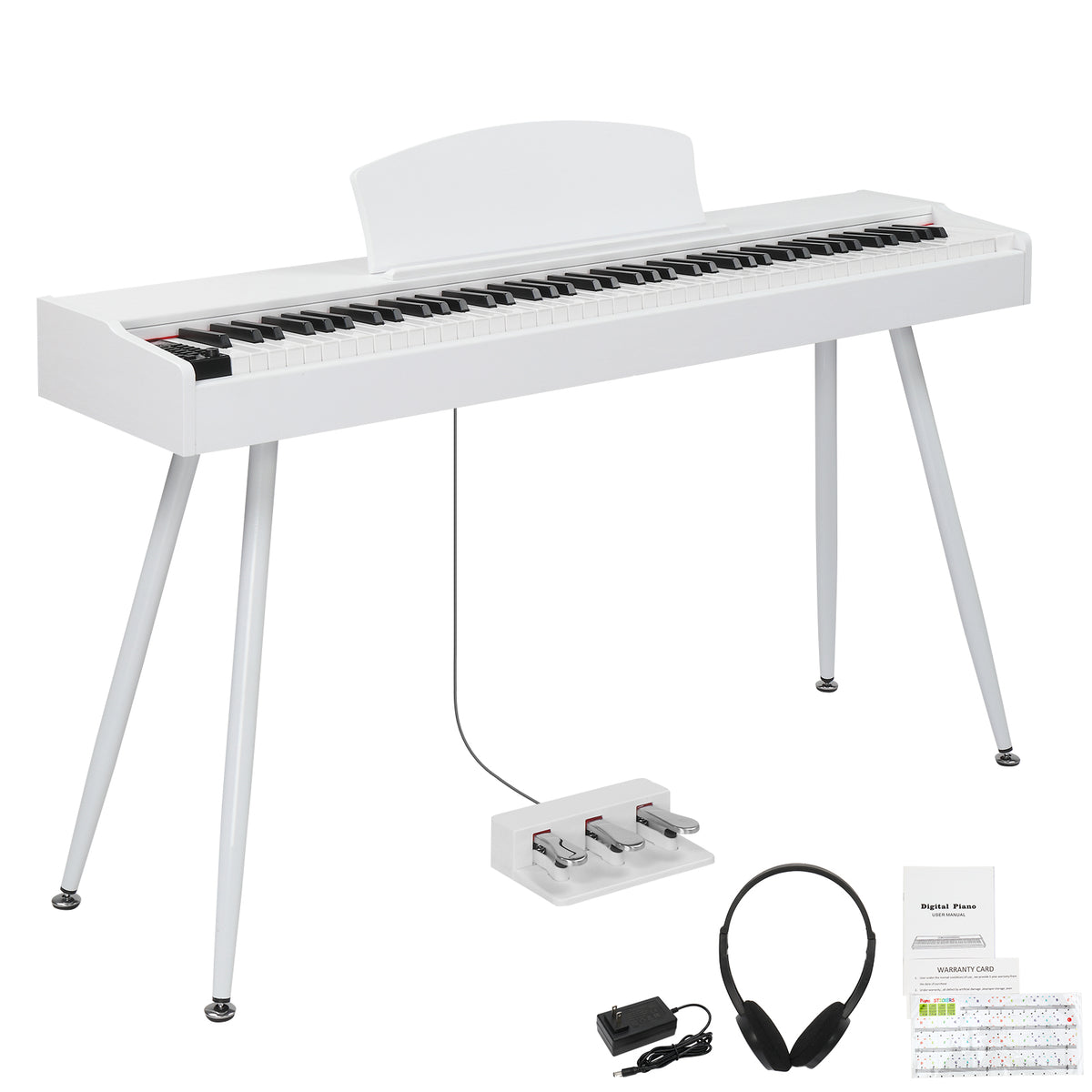 No logo 88 Key Standard Full Weighted Keyboards Digital Piano with Metal Stand, Power Adapter, Triple Pedals, Headphone，for All Experience Levels White
